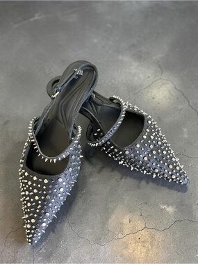 Zara black studded slingback flats